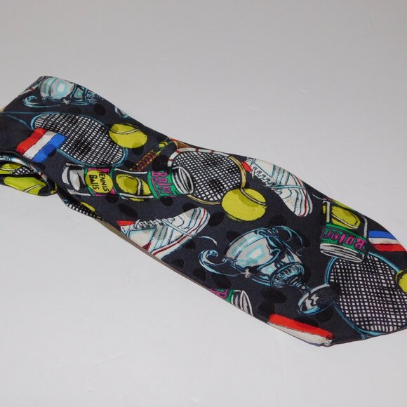 VTG 1991 Addiction Bolero Tennis Theme Neck Tie 100% Silk - Picture 7 of 8